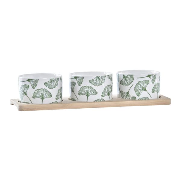 Tilltuggsset DKD Home Decor Bambu Stengods Blad 3 Delar 4 Delar 28 x 9,7 x 1,5 cm