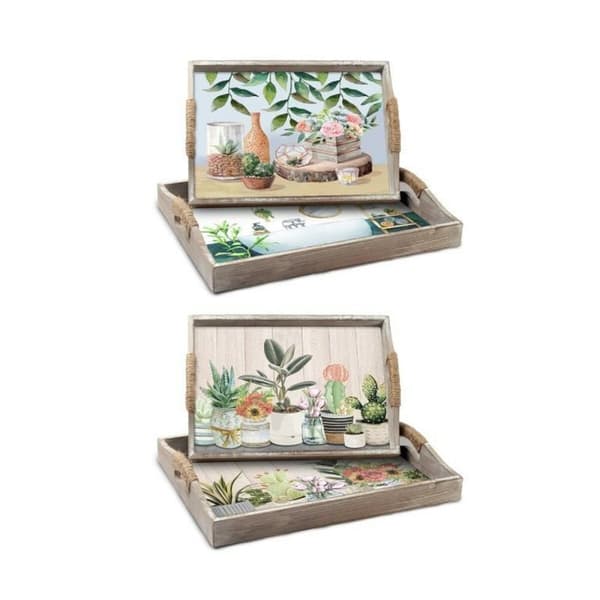 Uppsättning med Brickor DKD Home Decor 40 x 30 x 6 cm Trä MDF (2 antal)