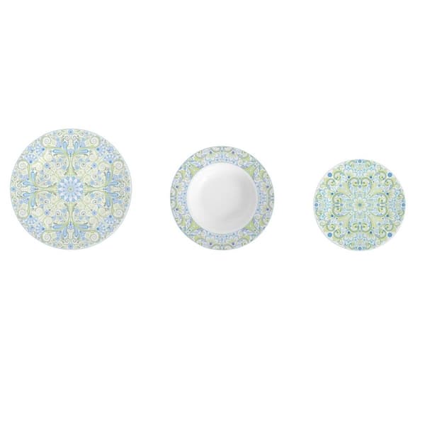 Servissats DKD Home Decor Blå Grön Blå / Gröna Porslin Arab 18 Delar