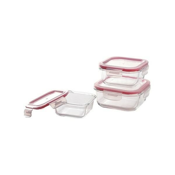 Sett med matbokser Bergner Walking Anywhere Borosilikatglass cuadradas Kvadrat 320 ml 520 ml 800 Sider Rød
