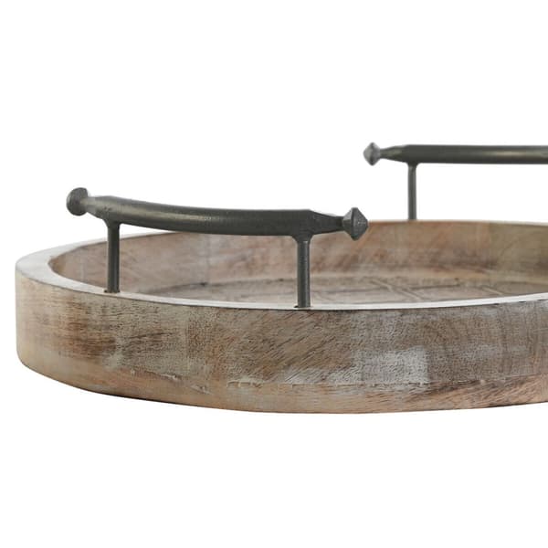 Bakkesæt DKD Home Decor 46 x 46 x 10 cm Natur Sort Metal Hvid Mangotræ Indianer mand