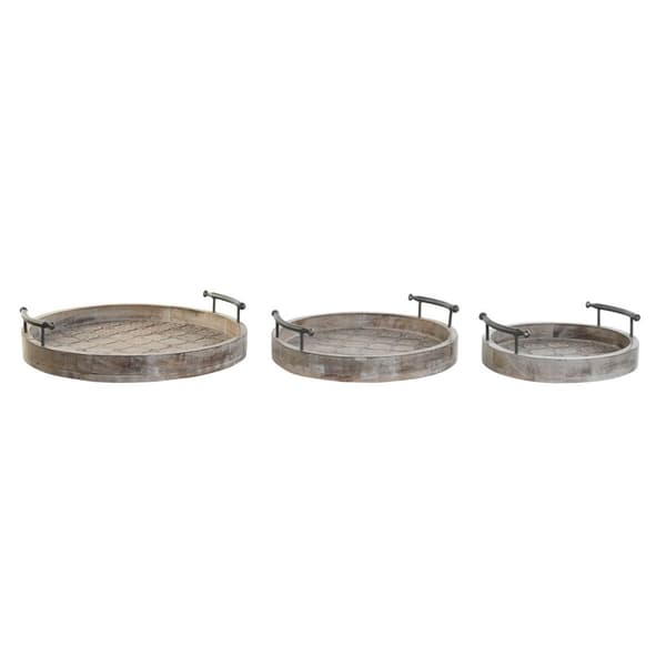Bakkesæt DKD Home Decor 46 x 46 x 10 cm Natur Sort Metal Hvid Mangotræ Indianer mand