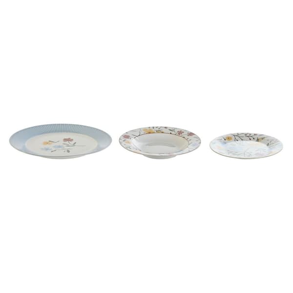 Matservis DKD Home Decor Blå Vit Porslin Blommig 27 x 27 x 3 cm 18 Delar
