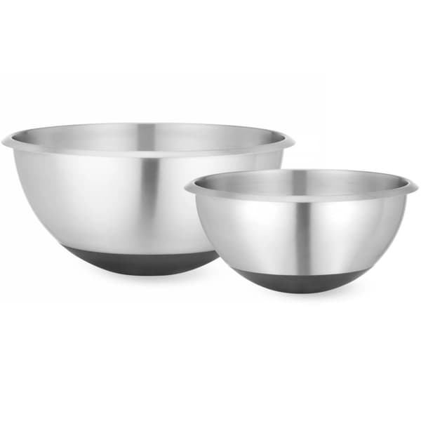 Teräksinen keittiökulho silikonialustalla ja 3 litran mittakuppi. 265 x 125 mm