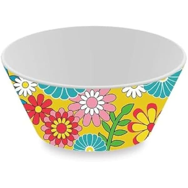 Salladsskål - VERSA - Blommor modell - Gul - RPET polyeten - Ø 10,9 cm