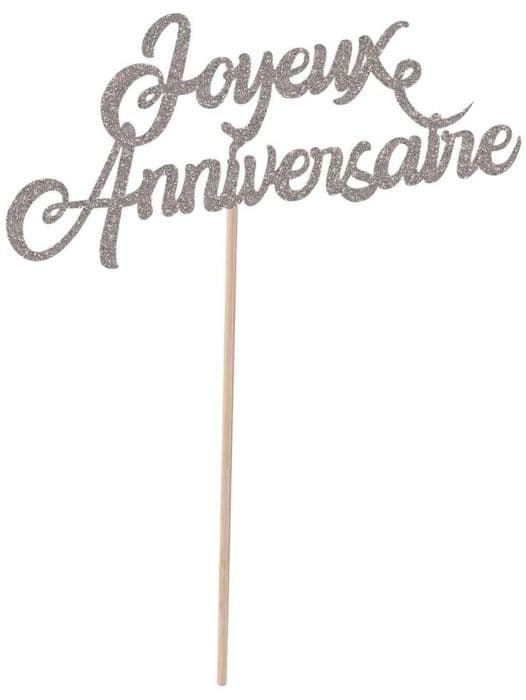 P'TIT Clown re22731 - Pique tårta Glad födelsedag glittrande silver 20 cm