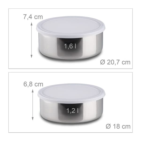 Relaxdays blandningsskål Salladsskål Set med 5 st rostfritt stål med plastlock rostfritt stål, silver