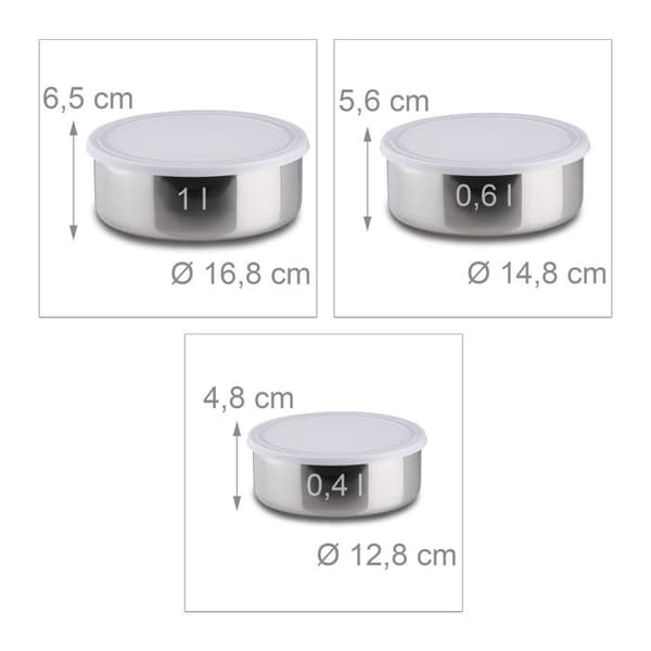 Relaxdays blandningsskål Salladsskål Set med 5 st rostfritt stål med plastlock rostfritt stål, silver