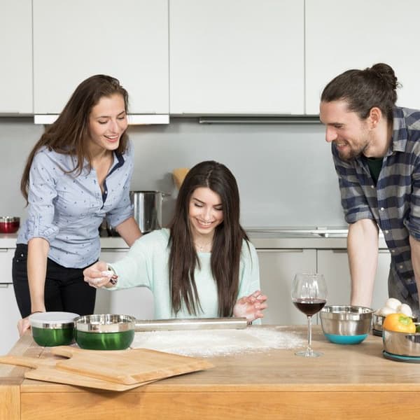 Relaxdays Bol mixer med lock set med 3 skålar i rostfritt stål flera storlekar, grön