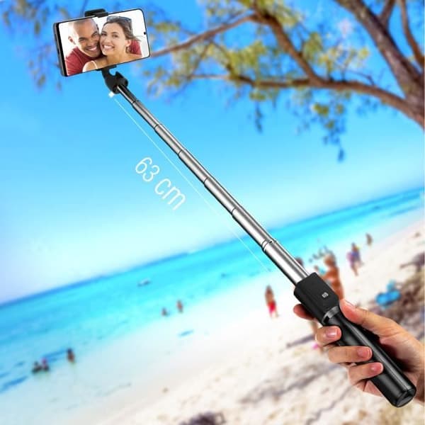 Perche Selfie - Svart - Bluetooth - Stativ - Justerbar höjd - 63cm utdragbar