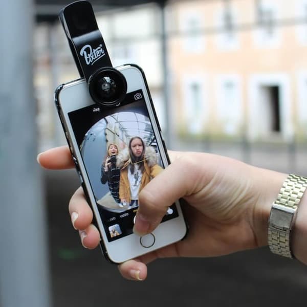 Fisheye-lins för smartphones och surfplattor - Pixter - 180° vinkel - Monteringsklämma ingår - Svart