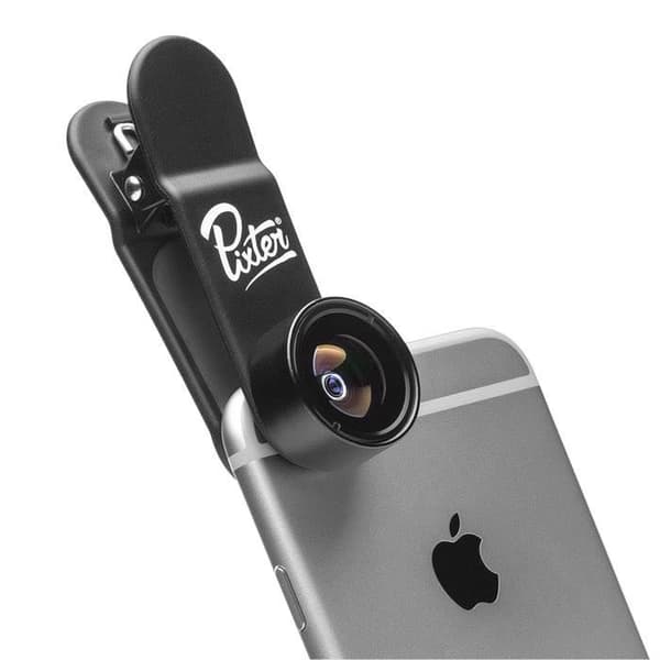 Fisheye-lins för smartphones och surfplattor - Pixter - 180° vinkel - Monteringsklämma ingår - Svart