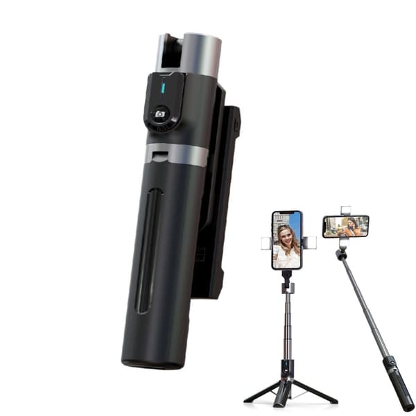 Tripod selfiestick utdragbart mobilstativ med trådlös Bluetooth-fjärrkontroll Svart