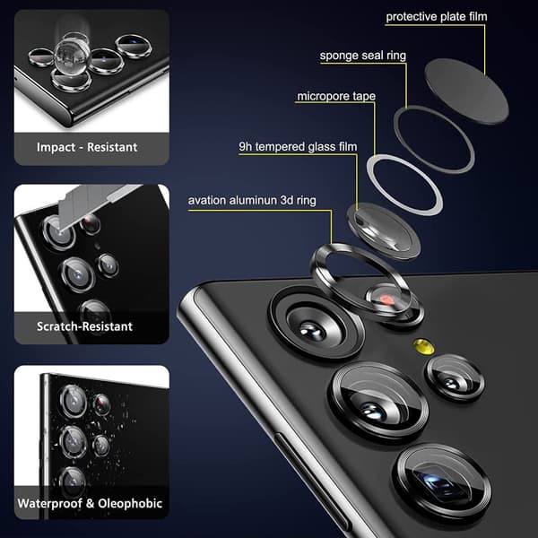 Samsungin paikannussuojarengas + linssin suojakalvo Musta  S23/S23+/S23PLUS