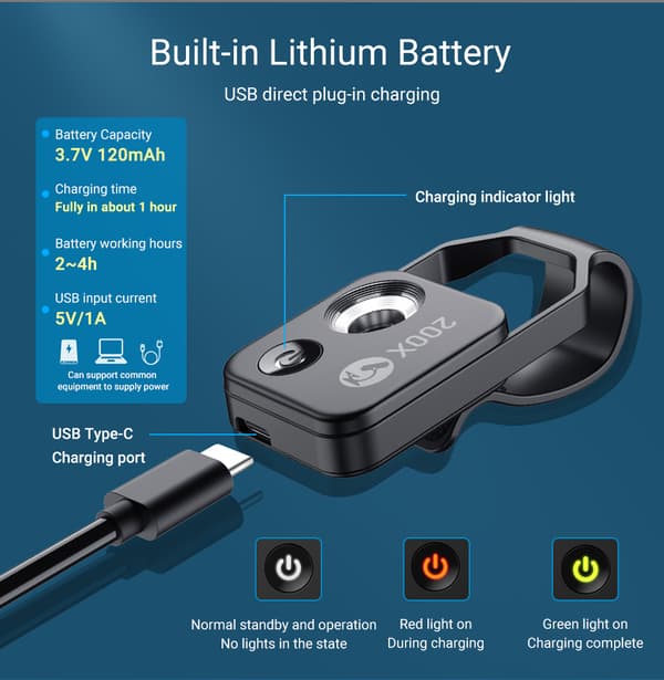 Puhelinmikroskooppi CPL-linssillä / 200X / LED-valot
