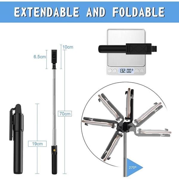 Selfie Stick 3 i 1 Mini Selfie Stick med Bluetooth-fjärrkontroll för mobiltelefon förlängningsbar Stick och Monopod Port[23527]