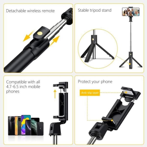 Fjärrkontroller för teleskop Bluetooth Selfie Stick, Gritin 3 i 1 Selfie Stick Stativ Bluetooth Selfie Stick Extensi 3580