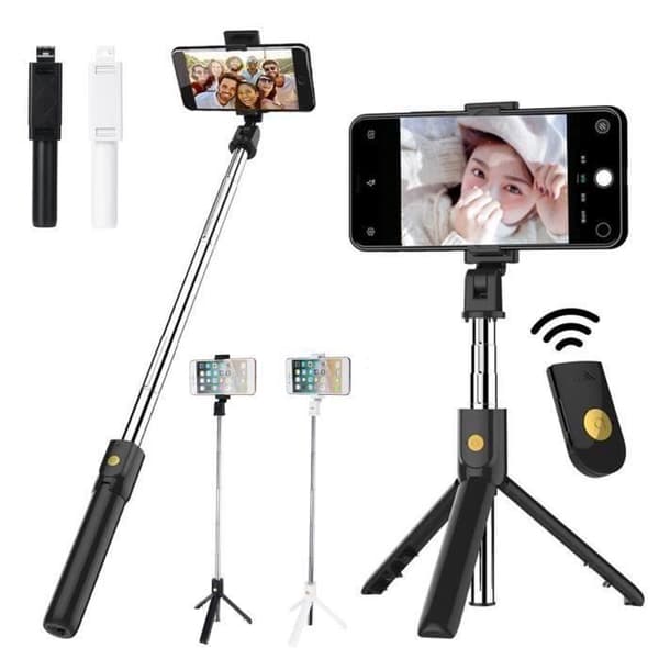 TEMPSA Utdragbar Bluetooth Selfie Stick 270° rotation + Stativ Vit