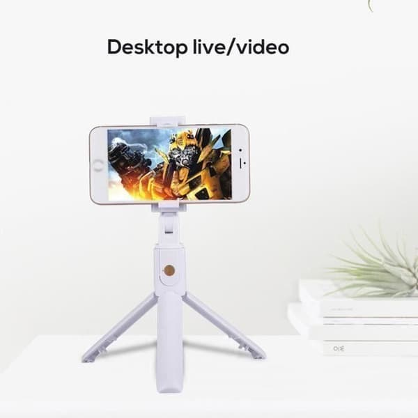 SS Utdragbar Bluetooth Selfie Stick 270° rotation + Stativ Vit