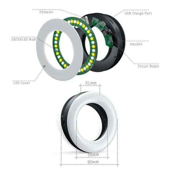 TEMPSA Uppladdningsbar Selfie Ring Light Selfie Light Rings med vitt LED-ljus