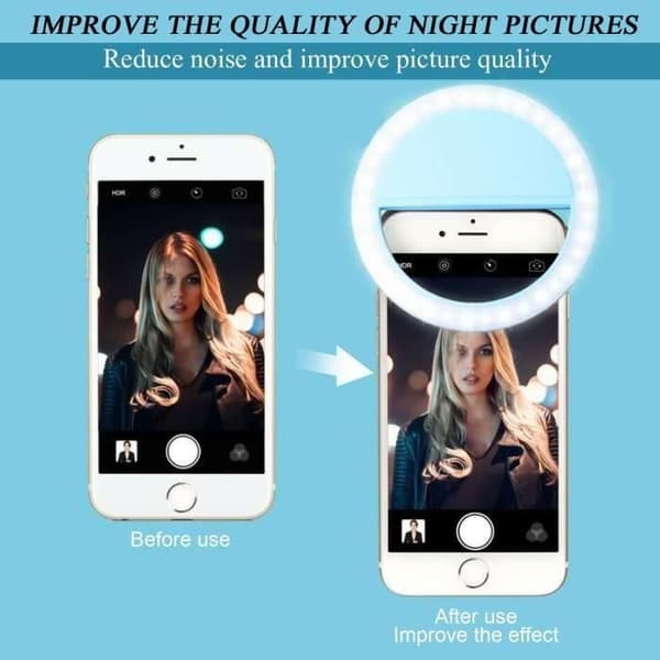 Selfie Light Ring Light 3 ljusa LED-nivåer, natt och mörker Selfie-belysning för fotoförbättring