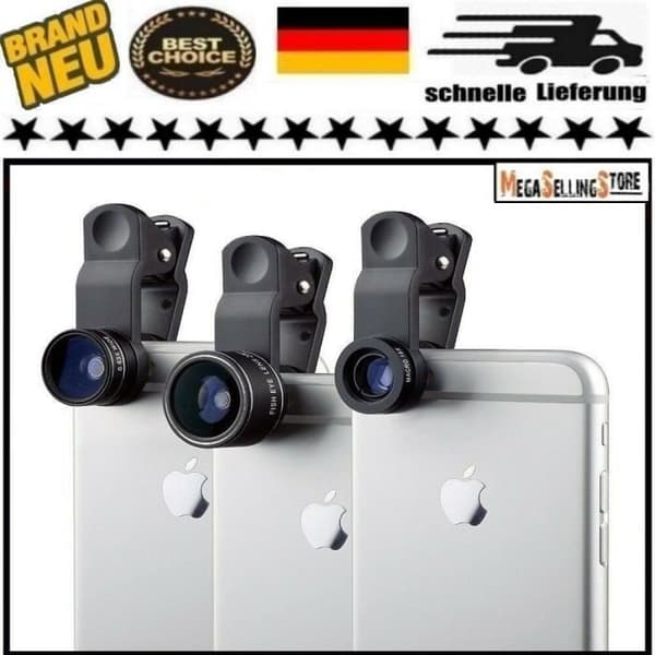 MAVURA » Universal mobiltelefonlinsset 3 i 1 smartphonelinser Fisheye + vidvinkel + AP-lins