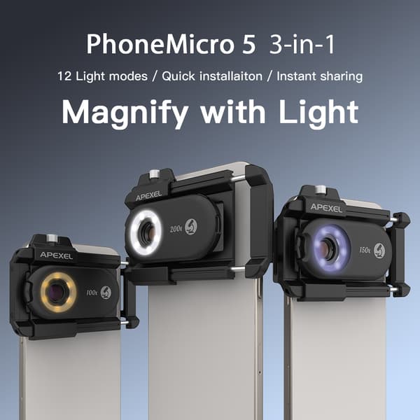 INF 3-i-1 clip-on telefonmikroskoplinse med LED-lys