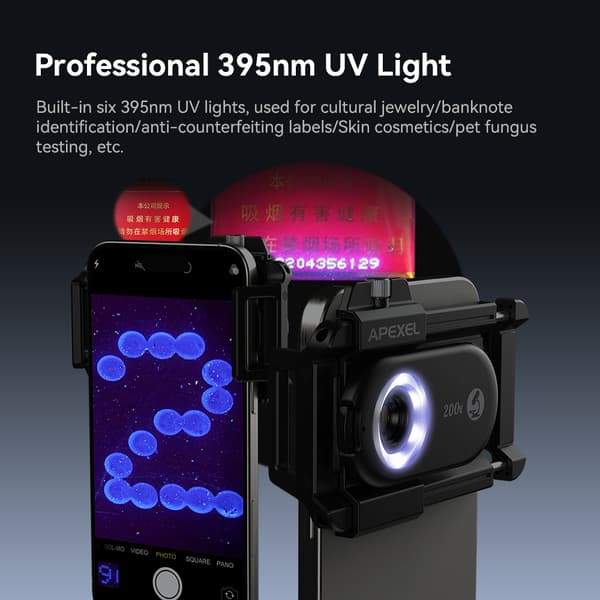 INF 3-i-1 clip-on telefonmikroskoplinse med LED-lys