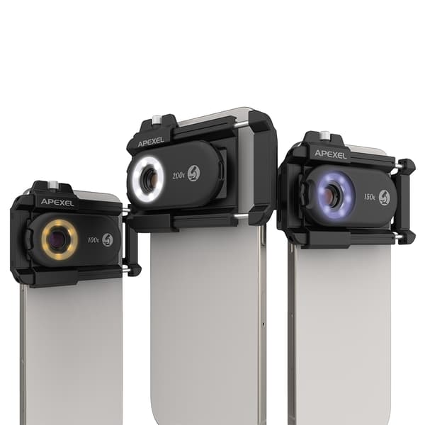 INF 3-i-1 clip-on telefonmikroskoplinse med LED-lys