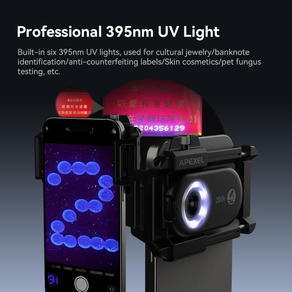 INF 100X Mikroskoplins med LED Ljus - för Mobiler