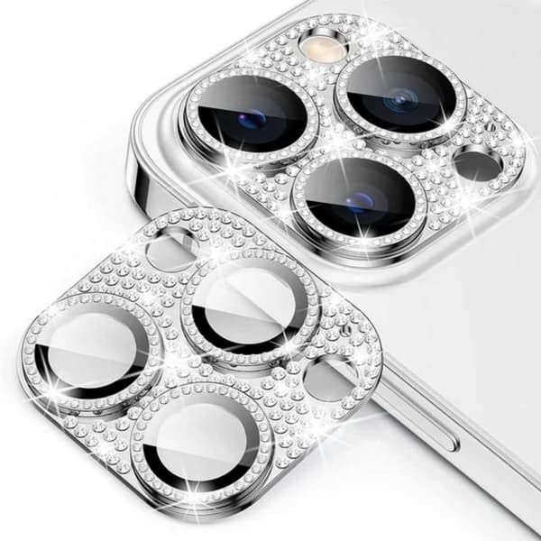 iPhone 15 Pro/15 Pro Max Kameraskydd Härdat Glas Diamant Silver