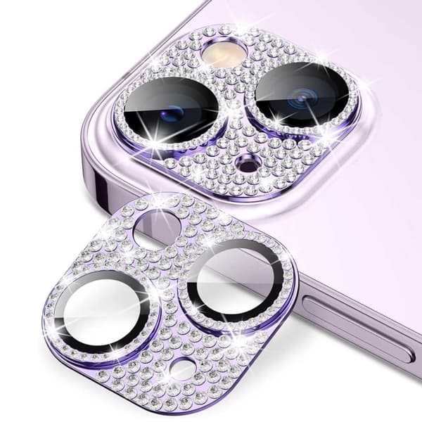iPhone 14/14 Plus -kamerasuojaus Karkaistu lasi Bling Purple