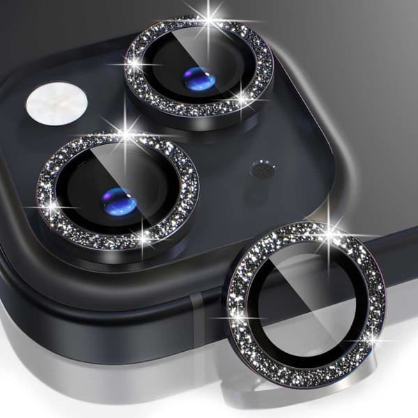 iPhone 15/15 Plus Linsskydd Bling Glitter Svart