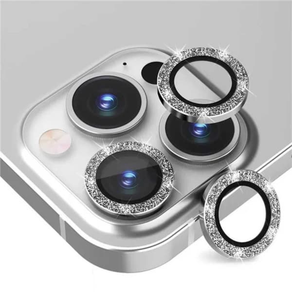 iPhone 14 Pro/Pro Max Kameraskydd Bling Glitter Silver