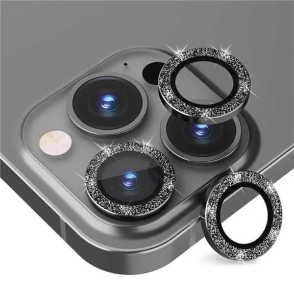 iPhone 15 Pro/Pro Max Linsskydd Bling Glitter Svart