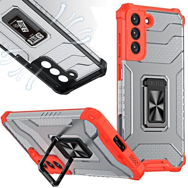 Crystal Ring Case pansret hybriddeksel + magnetisk holder Samsung Galaxy S22+ (S22 Plus) rød