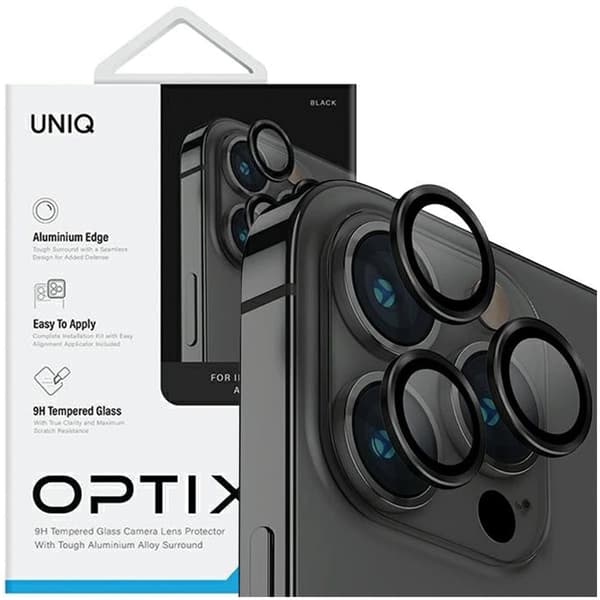 UNIQ Optix glass aluminium kameralinsebeskytter for iPhone 14 Pro / 14 Pro Max kameralinse med applikator - svart