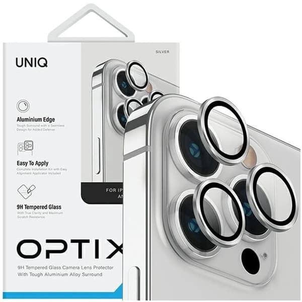 UNIQ Optix aluminiums kameralinsebeskytter for iPhone 14 Pro / 14 Pro Max kameralinse med applikator - sølv