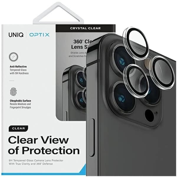 UNIQ Optix Clear Camera Lens Protector for iPhone 15 Pro Max kameralinse med applikator - Gjennomsiktig