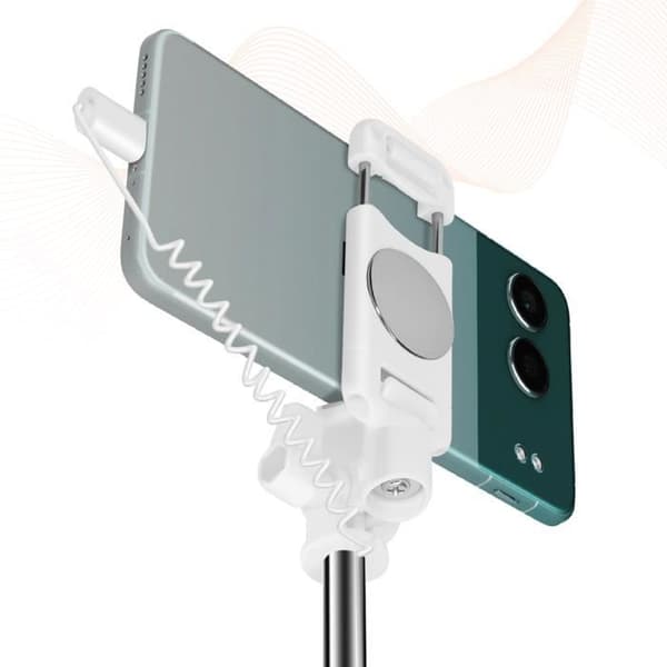 USB C Inbyggd spegel Selfie Stick med LinQ triggerknapp Vit