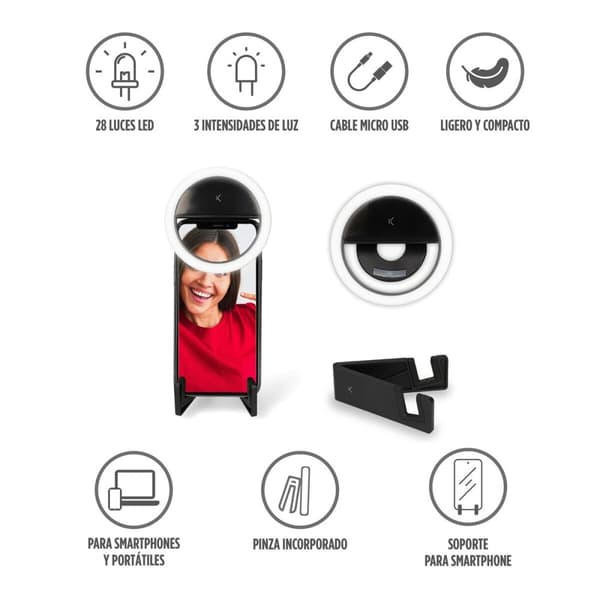 Återuppladdningsbar ljusring för selfies KSIX TP-8427542116006_BXYOUTBMINI_Vendor 3W