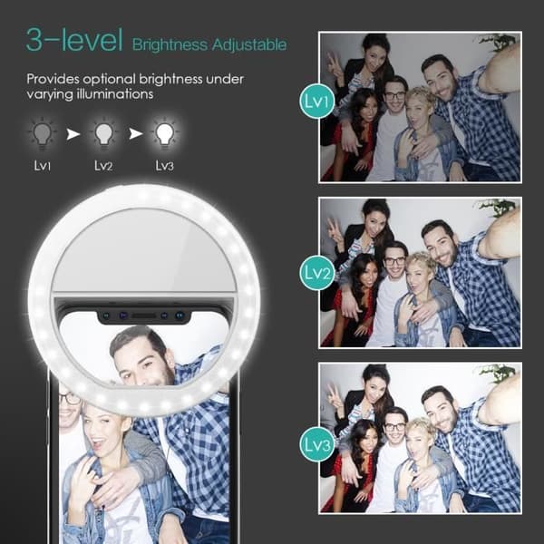 Selfie Ring Light, Telefonlampa, 36 LED Clip on Ring Light, 3 Level Lights for Photos