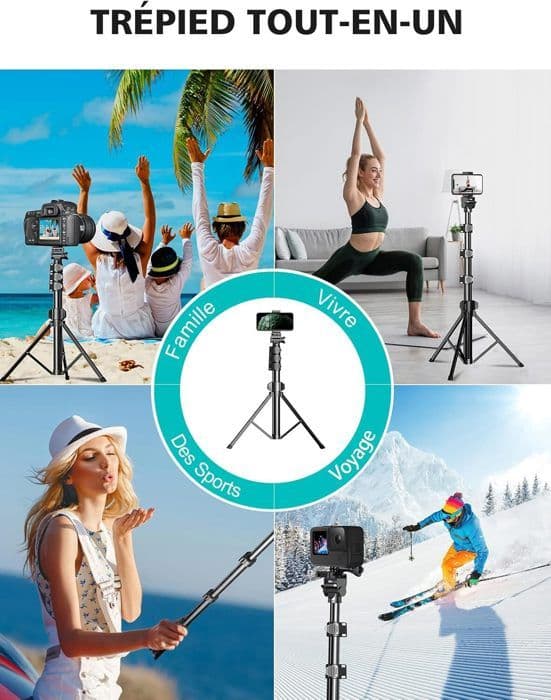 Smartphonestativ, 160 cm förlängbart Selfie Stick Aluminiumstativ med Bluetooth-fjärrkontroll Kompatibel med iPhone