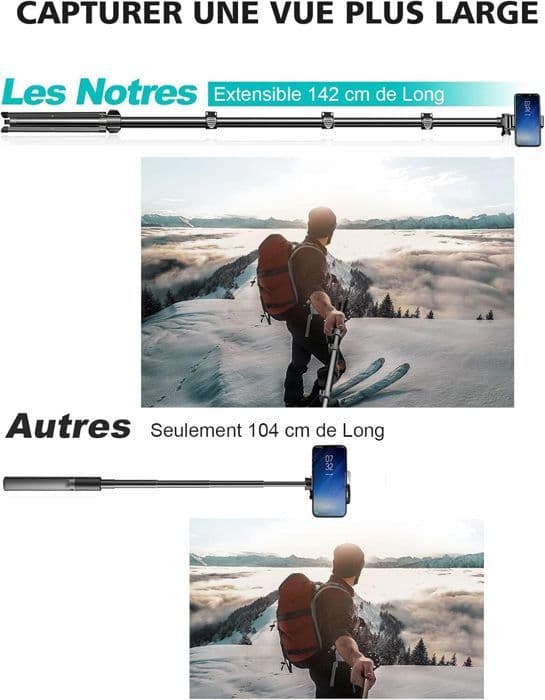 Smartphonestativ, 160 cm förlängbart Selfie Stick Aluminiumstativ med Bluetooth-fjärrkontroll Kompatibel med iPhone