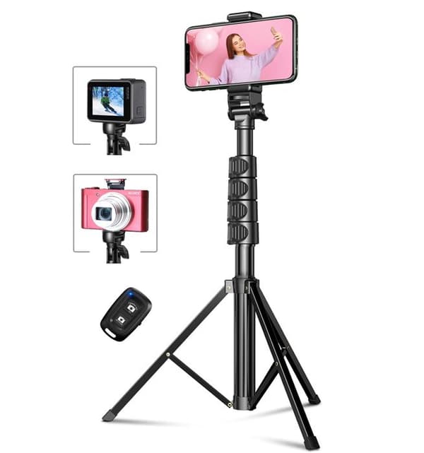 Smartphonestativ, 160 cm förlängbart Selfie Stick Aluminiumstativ med Bluetooth-fjärrkontroll Kompatibel med iPhone