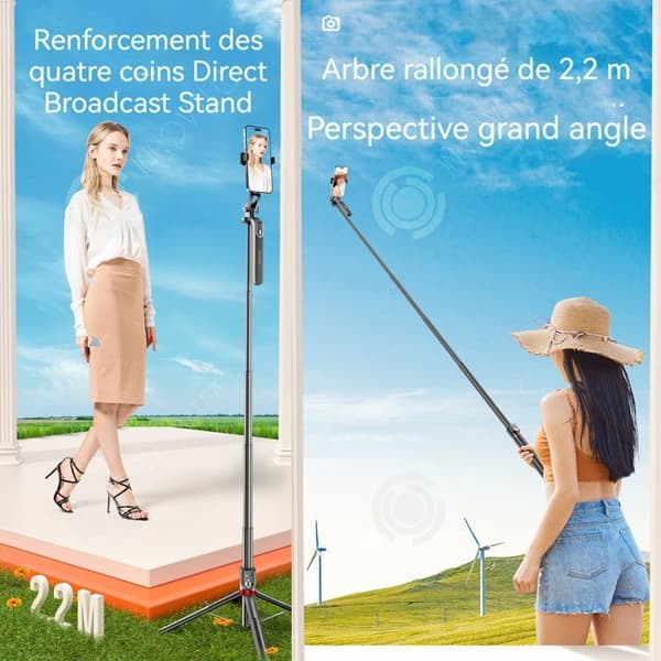INN Selfie-pinne 220cm selfie-stativ med 2 typer av bluetooth-fjärrkontroll stabiliseringsstöd i legering