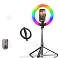 Miniatyrbild 1 av 4: INN Selfiestativ 190 cm självstativ RGB-ringljus med 2 fjärrkontroller, utdragbart och hopfällbart