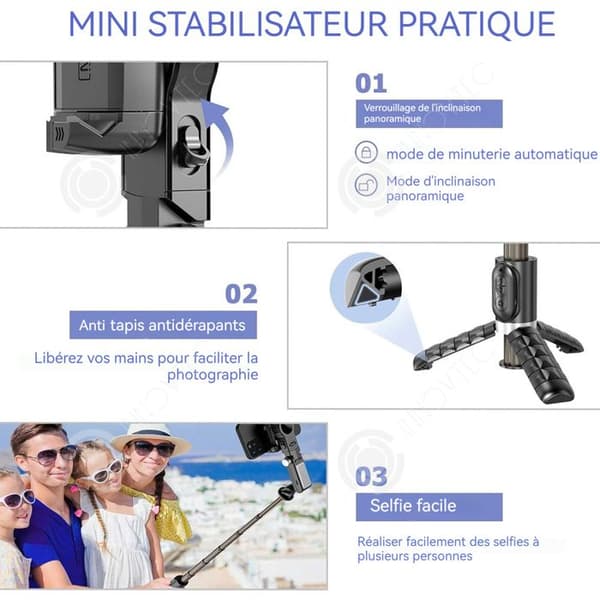 INN Selfie Stick Tripod 500mah Bluetooth 4.2 Smart Tracking 360 graders surround hopfällbart smartphonestativ med fjärrkontroll