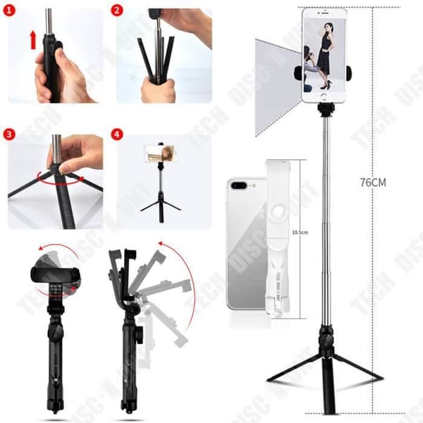 TD® Selfie stick samsung iphone stick stativ stativ mobiltelefon foton utdragbar bluetooth teleskopisk justerbar sticka