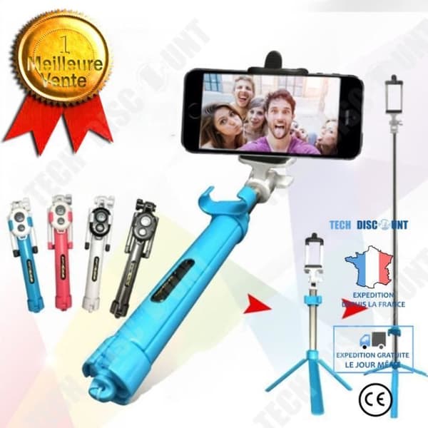 TD® Teleskopstativ Self-stick blå - Bluetooth selfie stick stativ blå - Selfie stick för olika modeller